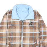 KARL KANI Womens Brown & Blue Check Reversible Jacket L Polyester Zip Casual
