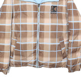 KARL KANI Womens Brown & Blue Check Reversible Jacket L Polyester Zip Casual