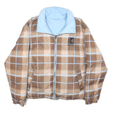 KARL KANI Womens Brown & Blue Check Reversible Jacket L Polyester Zip Casual