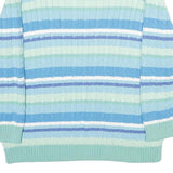 LAUREN RALPH LAUREN Womens Blue & Green Striped Pattern Cotton Cable Knit Jumper