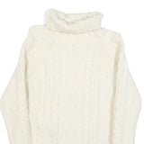 Womens White Plain Jumper Chunky Knit Roll Neck S Cable Knit Comfortable Warm