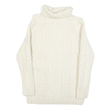Womens White Plain Jumper Chunky Knit Roll Neck S Cable Knit Comfortable Warm