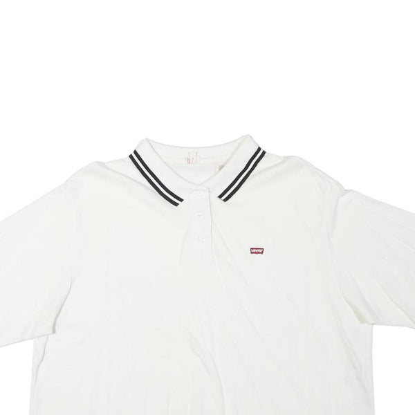 LEVI'S Womens White Cropped Polo Shirt L Cotton Blend Short Sleeve Striped