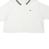 LEVI'S Womens White Cropped Polo Shirt L Cotton Blend Short Sleeve Striped
