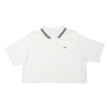 LEVI'S Womens White Cropped Polo Shirt L Cotton Blend Short Sleeve Striped