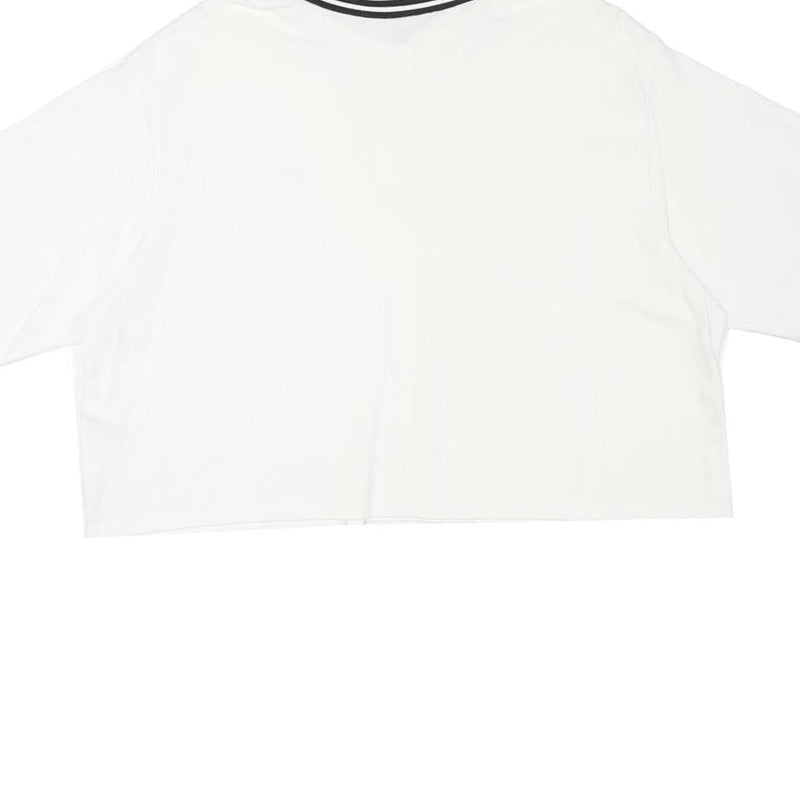 LEVI'S Womens White Cropped Polo Shirt L Cotton Blend Short Sleeve Striped