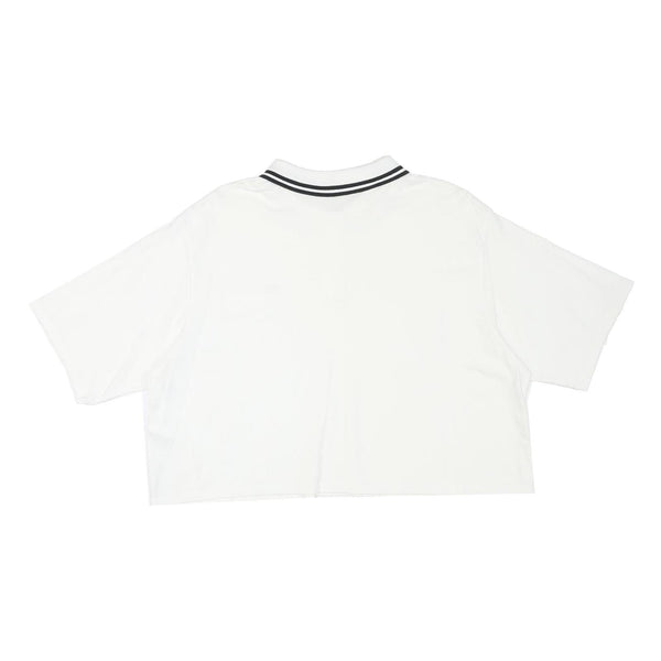 LEVI'S Womens White Cropped Polo Shirt L Cotton Blend Short Sleeve Striped