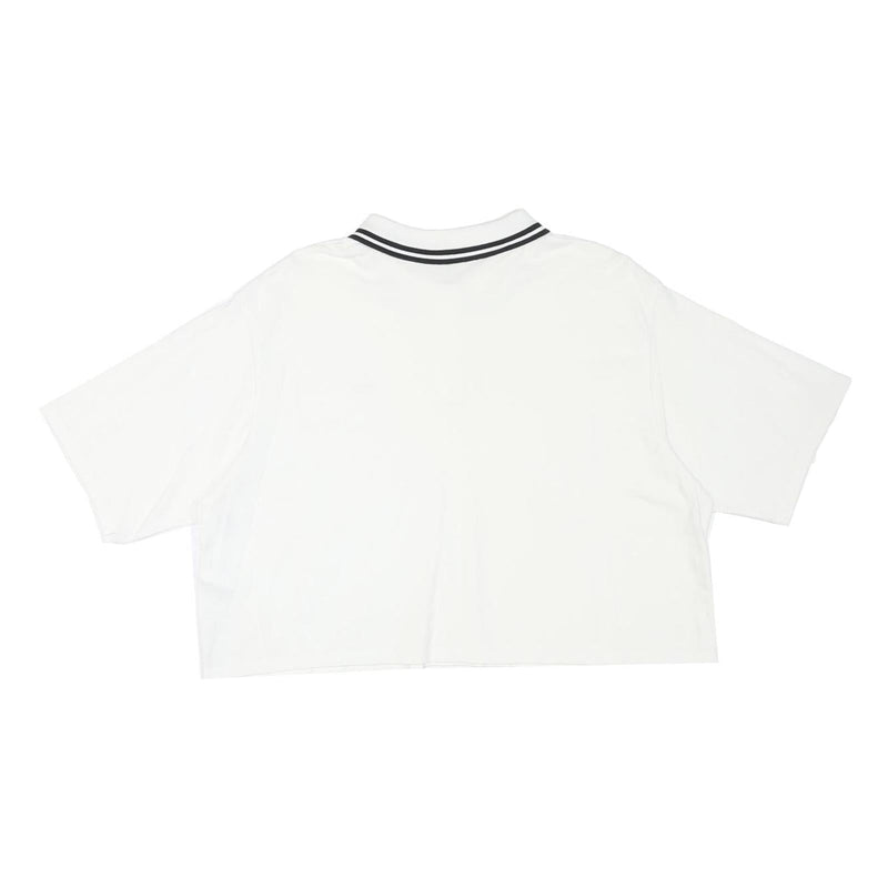 LEVI'S Womens White Cropped Polo Shirt L Cotton Blend Short Sleeve Striped