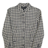 Womens Black & White Houndstooth Button Jacket S Woven Classic Tailored