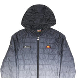 ELLESSE Mens Black & Grey Hooded Quilted Jacket S Polyester Zip Casual