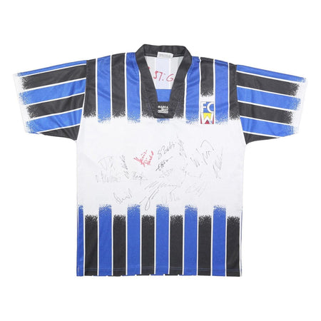 MARKA SPORT Mens Blue & Black & White Signed Graphic T-Shirt L Short Sleeve