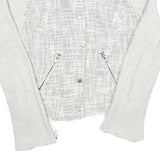 Womens White Textured Button Jacket UK 6 Polyester Blend Knit Classic Outerwear