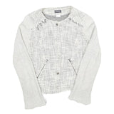 Womens White Textured Button Jacket UK 6 Polyester Blend Knit Classic Outerwear