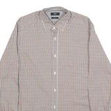 BOSS HUGO BOSS Mens Brown & Blue Check Shirt S Cotton Formal Button Collar