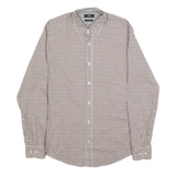BOSS HUGO BOSS Mens Brown & Blue Check Shirt S Cotton Formal Button Collar