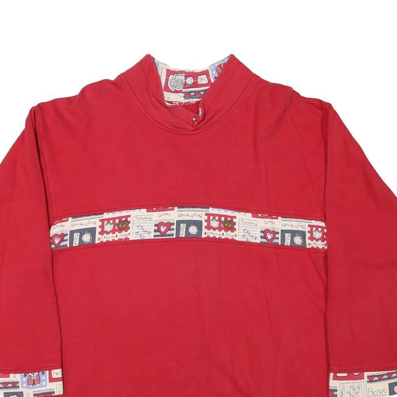 Mens Red Sweatshirt Cartoon Print Crew Neck M Casual Cotton Comfort