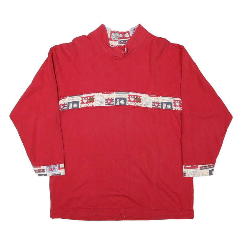 Mens Red Sweatshirt Cartoon Print Crew Neck M Casual Cotton Comfort