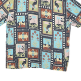 PULL & BEAR Mens Black Blue Green Printed Silk Shirt M Casual Relaxed Fit