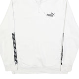 PUMA Mens White Hoodie M Cotton Blend Pullover Drawstring Logo Tape Detail