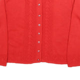 ROSE Womens Red Cardigan Patterned Round Neck Chunky Knit M Classic Acrylic
