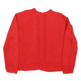 ROSE Womens Red Cardigan Patterned Round Neck Chunky Knit M Classic Acrylic