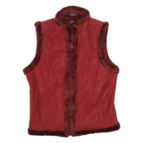 CHAPS Womens Red Faux Suede Zip Jacket L Faux Suede Plain Stylish Warm