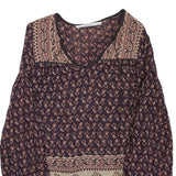 ZARA Womens Blue & Beige Printed Top Long Sleeve V-Neck XS Stylish Pattern