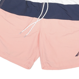NAUTICA Mens Shorts Pink White & Navy Colourblock Casual M W30 Drawstring