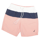 NAUTICA Mens Shorts Pink White & Navy Colourblock Casual M W30 Drawstring