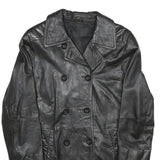 PER ME Womens Black Leather Button Jacket UK 12 Classic Plain Trendy Outerwear