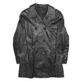 PER ME Womens Black Leather Button Jacket UK 12 Classic Plain Trendy Outerwear