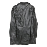 PER ME Womens Black Leather Button Jacket UK 12 Classic Plain Trendy Outerwear