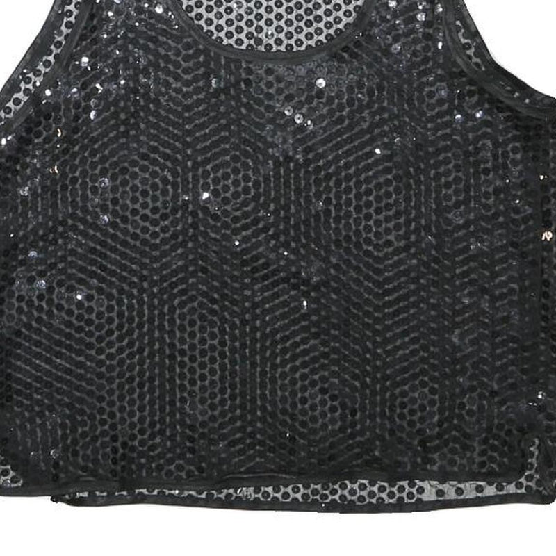 Womens Black Sequin Mesh Vest Sleeveless Round Neck XS Party Top Evening