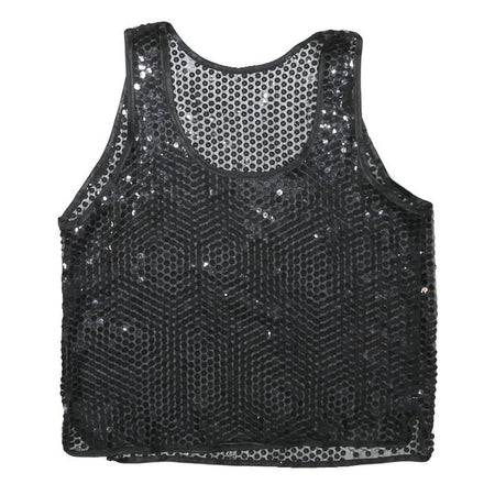 Womens Black Sequin Mesh Vest Sleeveless Round Neck XS Party Top Evening