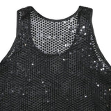 Womens Black Sequin Mesh Vest Sleeveless Round Neck XS Party Top Evening