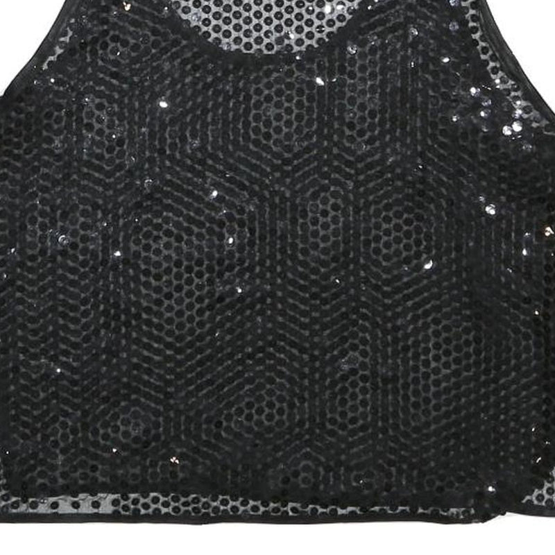 Womens Black Sequin Mesh Vest Sleeveless Round Neck XS Party Top Evening
