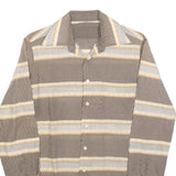 Mens Brown & Cream Striped Cotton Blend Shirt M Long Sleeve Button Closure