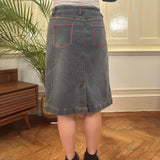 Unbranded Embroidered Denim Skirt - 30W UK 10 Black Cotton