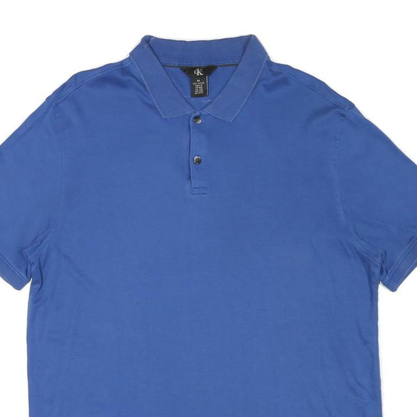 CALVIN KLEIN Mens Blue Polo Shirt M Cotton Blend Short Sleeve Plain Classic Fit