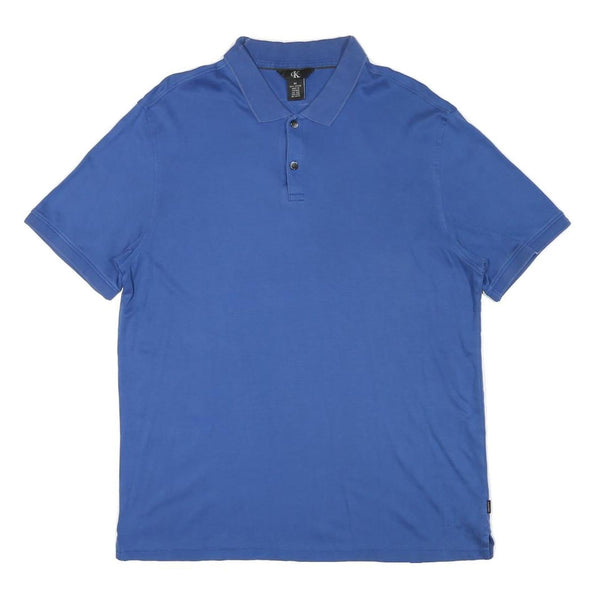 CALVIN KLEIN Mens Blue Polo Shirt M Cotton Blend Short Sleeve Plain Classic Fit
