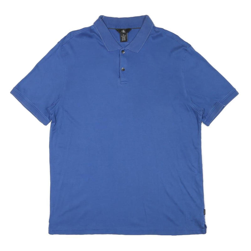 CALVIN KLEIN Mens Blue Polo Shirt M Cotton Blend Short Sleeve Plain Classic Fit