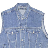 BLUE ONE Mens Blue Denim Jacket L Cotton Blend Button Sleeveless Classic Casual