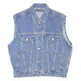 BLUE ONE Mens Blue Denim Jacket L Cotton Blend Button Sleeveless Classic Casual