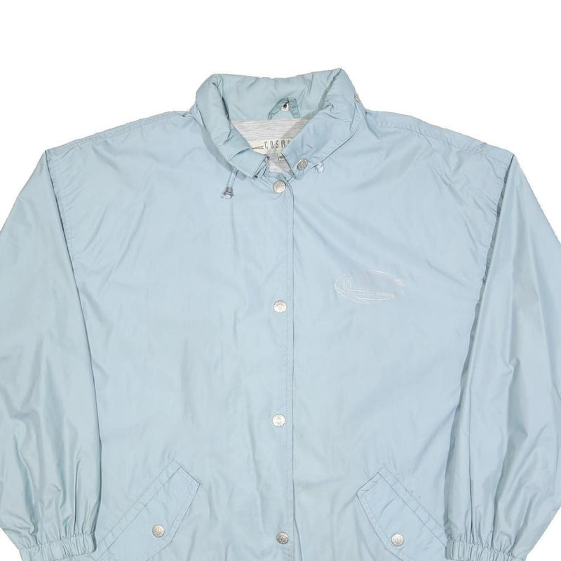 COSMOS Womens Blue Button Jacket L Polyester Blend Plain Casual Oversized