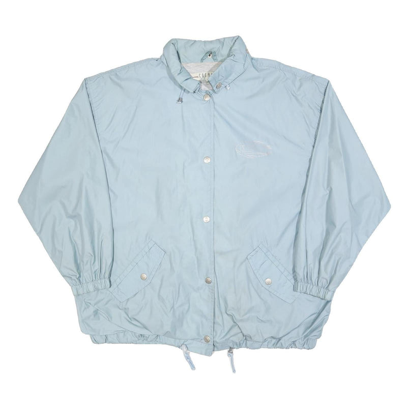 COSMOS Womens Blue Button Jacket L Polyester Blend Plain Casual Oversized
