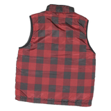 BUFFALO Mens Red & Black Checked Sleeveless Puffer Jacket S Polyester Blend Zip