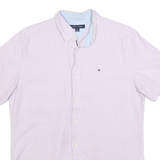 TOMMY HILFIGER Mens Pink & White Striped Casual Shirt M Button Down Cotton Blend