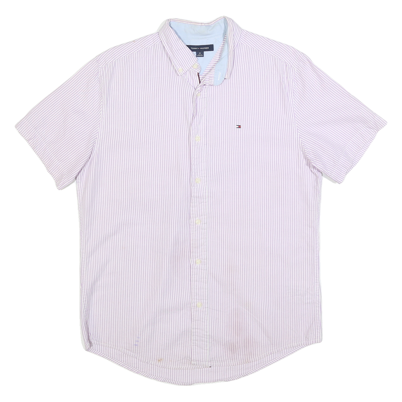 TOMMY HILFIGER Mens Pink & White Striped Casual Shirt M Button Down Cotton Blend