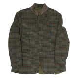 Mens Brown Green Check Button Jacket L Polyester Blend Classic Outerwear