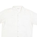 GOLDEN ERA Mens White Button Short Sleeve Shirt L Cotton Blend Summer Casual